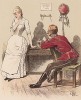 1890-е гг. Германский гусар взволновал даму (из "Иллюстрированной истории верховой езды", изданной в Париже в 1893 году)