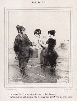 Парижанка на море. Литография Эдуарда де Бомона из серии "Fariboles", 1840-е гг.