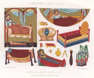Мебель и предметы обихода в благородных домах средневековой Франции (из Les arts somptuaires... Париж. 1858 год)
