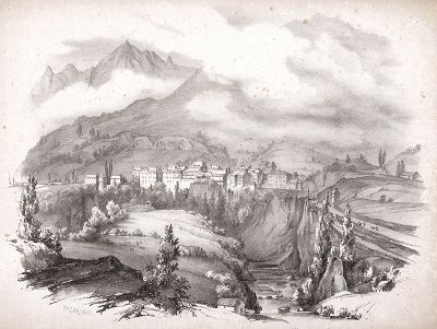 Вид на Лю-Сен-Совер (Gen de St. Sauveur), департамент Верхние Пиренеи. 