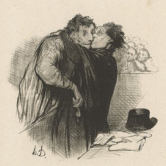 "Позвольте Вас обнять, Вас оправдали!". Литография Оноре Домье из серии "Les Beaux Jours de la vie", 1843-46 гг. 