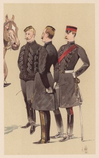 1890-е гг. Английские офицеры-кавалеристы в повседневной форме одежды (из "Иллюстрированной истории верховой езды", изданной в Париже в 1893 году)
