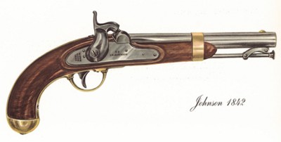 Однозарядный пистолет США Johnson 1842 г. Лист 18 из "A Pictorial History of U.S. Single Shot Martial Pistols", Нью-Йорк, 1957 год