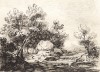 Пейзаж с камнями. Гравюра с рисунка знаменитого английского пейзажиста Томаса Гейнсборо из коллекции британского мецената Т. Монро. A Collection of Prints ...of Tho. Gainsborough, Лондон, 1819. 
