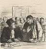 Подсудимый адвокату: - "Похоже, Преседатель заскучал. Почему бы Вам просто не предложить ему отпустить меня. " Литография Оноре Домье из серии "Croquis Parisiens", 1866 год.