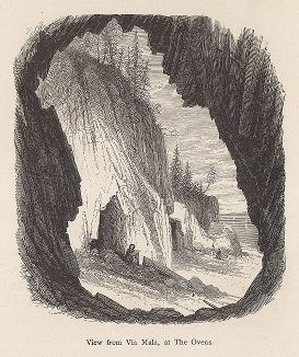 Вид на Печные утёсы на побережье штата Мэн из пещеры Виа Мала. Лист из издания "Picturesque America", т.I, Нью-Йорк, 1872.
