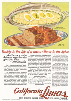 Лимская фасоль из Калифорнии. Реклама специально для женских изданий. 