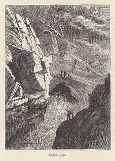 Грохочущая пещера, побережье штата Мэн. Лист из издания "Picturesque America", т.I, Нью-Йорк, 1872.