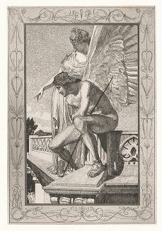 Венера указывает Амуру на Психею. Офорт немецкого символиста Макса Клингера из серии иллюстраций к "Амуру и Психее" Апулея, Мюнхен, 1880. 