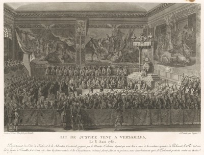 Заседание парламента под председательством короля Людовика XVI. Версаль, 6 августа 1787 г. Король проводит заседание в соответствии с обычной процедурой. Все его указы приняты, однако парламент немедленно их опротестовал. Париж, 1804