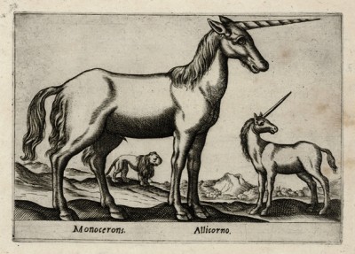 Единороги (лист из альбома Nova raccolta de li animali piu curiosi del mondo disegnati et intagliati da Antonio Tempesta... Рим. 1651 год)
