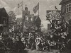 Саутворкская ярмарка, 1733. На ежегодной сентябрьской ярмарке в Саутворке проходили театральные представления. В 1762 г. ярмарка закрылась из-за начавшихся беспорядков. На гравюре изображена сцена из фарса «Театральный бунт». Геттинген, 1854