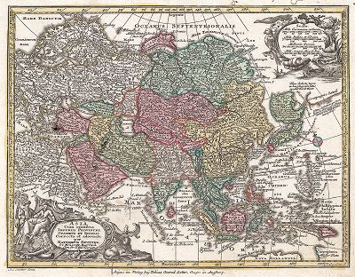 Карта Азии. Asia cum omnibus Imperiis Provinciis, Statibus et Insulis. Составил Маттеус Зойтер, издал Тобиас Лоттер, Аугсбург, 1730. 