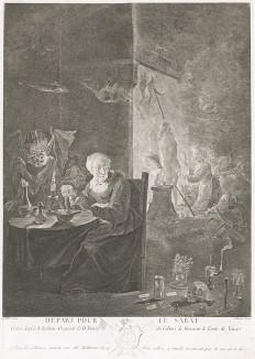 Шабаш. Le depart pour le sabbat (фр.). Гравюра Жан-Жака Альяме с живописного оригинала Давида Тенирса Младшего. Париж, 1755