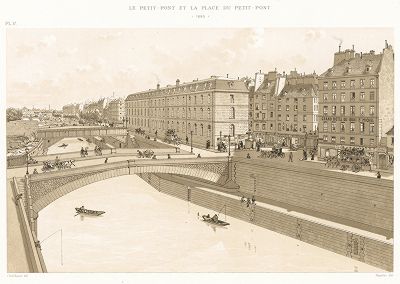 Площадь Малого моста и Малый мост в 1880 году. Paris à travers les âges..., Париж, 1885. 