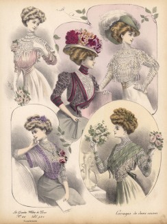 Кружевные блузки от парижских дизайнеров для осенне-зимнего сезона 1907 (Les grandes modes de Paris за 1907 год).