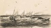 Вид ревельского порта и катеров рамоссарских рыбаков, влекущих на буксире кита, 13 апреля 1851 года. Русский художественный листок. N17, 1851