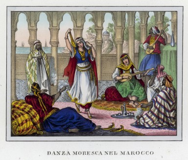 Танец "Мореска", исполняемый пленницей гарема (иллюстрация к L'Africa francese... - хронике французских колониальных захватов в Северной Африке, изданной во Флоренции в 1846 году)