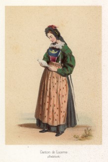 Девица из кантона Люцерн за чтением. Сoutumes suisses dessinés d'aprés nature, par J.Suter. Париж, 1840