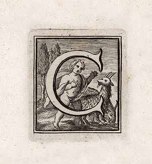 Буквица "С" из  "Delle magnificenze di Roma antica e moderna ..." Джузеппе Вази, Рим, 1759. 