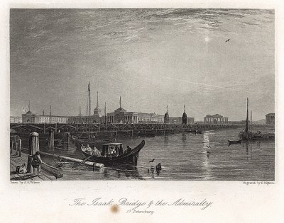 Санкт-Петербург. Исаакиевский мост и Адмиралтейство. Russia illustrated. Лондон, 1835