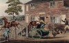 "Мне интересно, хорошо ли эта лошадь берет препятствия!" - Джон Миттон испытывает прыгучесть своей запряжённой в "американку" лошади. Иллюстрация к биографии Джона Миттона, известного британского повесы. Лондон, 1830