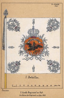 1813 г. Знамя 1-го батальона прусской гвардейской пехоты (полк zu Fuss). Коллекция Роберта фон Арнольди. Германия, 1911-28
