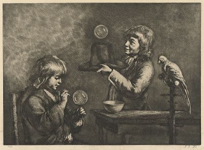 Игра в мыльные пузыри. Офорт Жан-Жака де Буассье, 1799 год. 