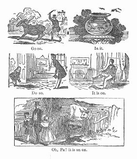 Красочные иллюстрации из яркого красивого букваря, изданного в Великобритании в 1844 году для обучения всех детей, вне зависимости от происхождения и благосостояния их родителей (The Illustrated London News №95 от 24/02/1844 г.)