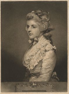 Портрет актрисы Фрэнсис Кембл (1759-1822) работы Джона Джонса по оригиналу сэра Джошуа Рейнольдса. Пробный оттиск до подписи и надписи.