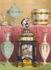 Фарфоровые часы, украшенные фигурками ангелов и гризалью, вазы и блюда, украшенные позолотой. Каталог Всемирной выставки в Лондоне 1862 года, т.2, л.1
