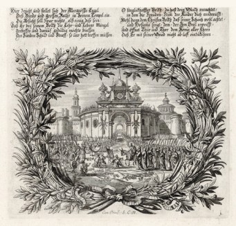 Въезд Иисуса Христа в Иерусалим (из Biblisches Engel- und Kunstwerk -- шедевра германского барокко. Гравировал неподражаемый Иоганн Ульрих Краусс в Аугсбурге в 1694 году)