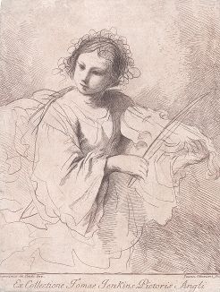 Девушка, играющая на скрипке. Гравюра по рисунку Гверчино из коллекции Томаса Дженкинса. 