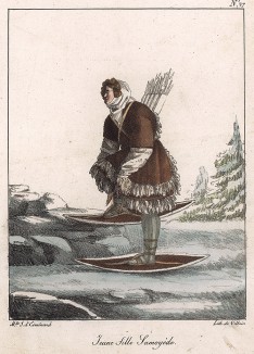 Самоеды. Женщина-охотница. редкая литография из Recueil de lithographies, л.27. Париж, 1821