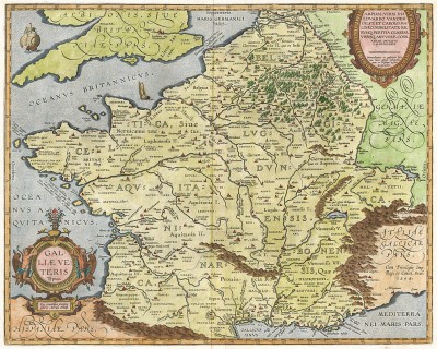Карта античной Галии по Страбону, Вергилию и пр. Galliae veteris typus. Составил Абрахам Ортелиус. Антверпен, 1594