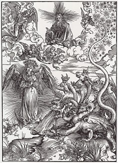 Апокалипсис Дюрера. Жена, облечённая в Солнце, и дракон о семи головах