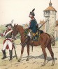 Прусские кирасир и драгун в униформе образца 1793 г. Uniformenkunde Рихарда Кнотеля, л.8. Ратенау (Германия), 1890