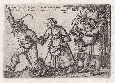 Конец года. Гравюра Ганса Зебальда Бехама из сюиты "Крестьянские праздники, или двенадцать месяцев", лист 7, 1546-47 гг. 