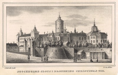 Дворец короля Густава I, дворец королевы Кристины, Стокгольм. Stockholm forr och NU. Стокгольм, 1837
