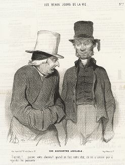 Приятная встреча. Литография Оноре Домье из серии "Лучшие дни жизни", опубликованная в журнале Le Charivari, 1844 год
