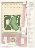 Школьный парк, рю де Пост (Почтовая улица), Париж. Общий план и вид . F.Duvillers, Les parcs et jardins, т.I, л.9. Париж, 1871
