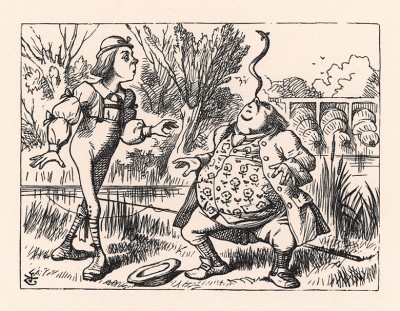 Как сумел удержать ты живого угря в равновесье на кончике носа? (иллюстрация Джона Тенниела к книге Льюиса Кэрролла «Алиса в Стране Чудес», выпущенной в Лондоне в 1870 году)