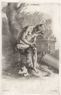 Коридон, вытаскивающий занозу. Лист из Sculpturae veteris admiranda ... Иоахима фон Зандрарта, Нюрнберг, 1680 год. 