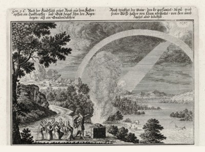 Праведный Ной и его семья (из Biblisches Engel- und Kunstwerk -- шедевра германского барокко. Гравировал неподражаемый Иоганн Ульрих Краусс в Аугсбурге в 1700 году)