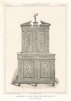 Французский двухярусный резной шкаф XVI века. Meubles religieux et civils..., Париж, 1864-74 гг. 