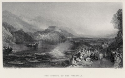 Вид на Зал Валгаллы с реки Дунай (лист из альбома "Галерея Тёрнера", изданного в Нью-Йорке в 1875 году)