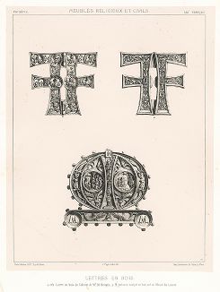 Резные буквы из дерева, XVI век. Meubles religieux et civils..., Париж, 1864-74 гг. 
