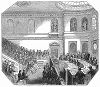 Собрание акционеров британской Ост-Индской компании, проводящееся в одном из помещений лондонской штаб-квартиры (The Illustrated London News №105 от 04/05/1844 г.)
