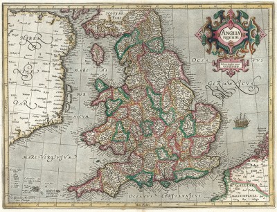 Карта королевства Англия. Anglia regnum. Составил Герхард Меркатор. Амстердам, 1627 