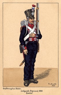 1813 г. Солдат гвардейского пехотного полка Великого герцогства Гессен на посту. Коллекция Роберта фон Арнольди. Германия, 1911-29